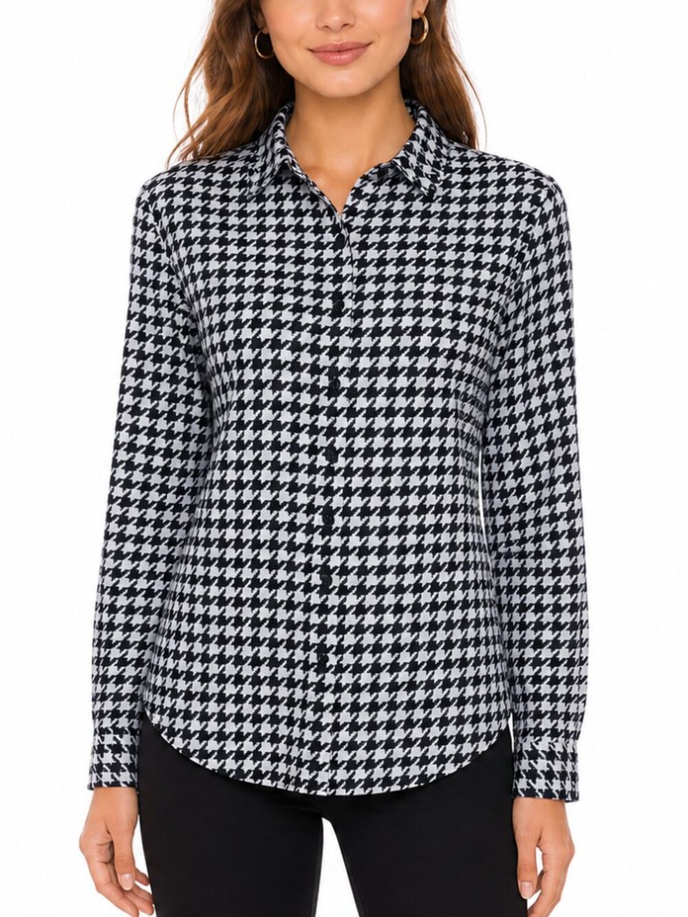 H&M Houndstooth Light Academia Button Down Blouse Black & White Small